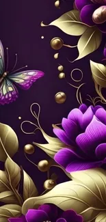 Purple flowers with butterfly design