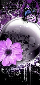 Purple floral and butterfly wallpaper design