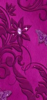 Purple floral wallpaper with butterflies