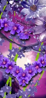 Purple floral heart with dragon art wallpaper.