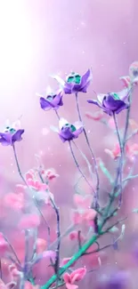 Purple and pink floral wallpaper with delicate blossoms.