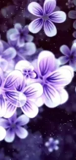 Purple flowers with dreamy floral design on black background.