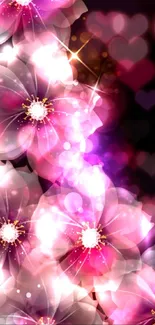 Beautiful purple floral wallpaper with glowing blossoms.