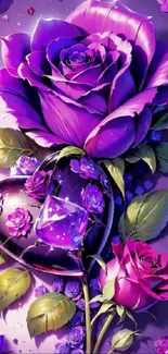 Purple rose with heart design, vibrant and elegant.