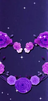 Purple floral heart design wallpaper with elegant blooms.