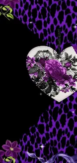 Purple floral heart with leopard print.