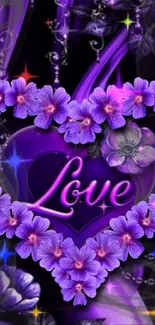 Purple heart with floral design and 'Love' text.