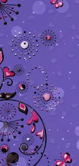 Purple mobile wallpaper with floral and butterfly design.