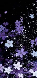Purple blossoms amidst a starry night backdrop.