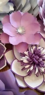 Decorative purple paper flowers wallpaper.