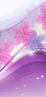 Purple and pink floral phone wallpaper with elegant design.