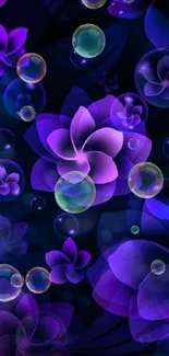 Abstract purple flowers with glowing petals on dark background.