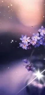 Purple flowers with sparkle effect on mobile wallpaper.