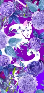 Vibrant purple wallpaper with zodiac and floral designs.