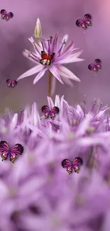 Purple flower with butterflies wallpaper for mobile.