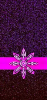 Purple wallpaper with jeweled flower and velvet texture.