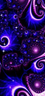 Purple fractal wallpaper with swirling patterns and vibrant details.