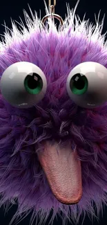 Vibrant purple fuzzy creature with large eyes and playful expression wallpaper.