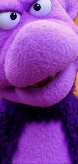 Purple fuzzy puppet with orange background