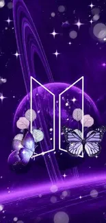 Purple galaxy with butterfly art, cosmic theme mobile wallpaper.