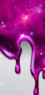 Purple galaxy drip wallpaper with cosmic stars and abstract design.