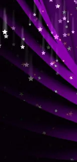 Purple galaxy wallpaper with stars and layered waves.