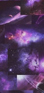 Purple galaxy wallpaper with cosmic clouds and stars.