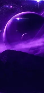 Purple planet with starry sky wallpaper