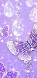 Purple gem butterfly wallpaper with crystals.