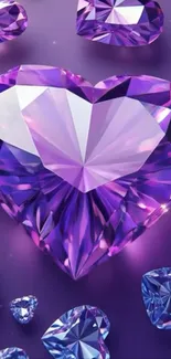 Heart-shaped purple gemstone wallpaper with sparkling gems.