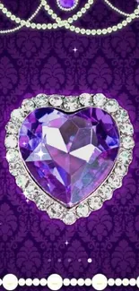 Elegant purple heart jewel wallpaper with pearls and diamonds.