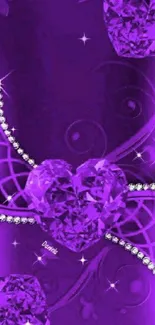 Purple wallpaper with gem hearts and sparkling effects.