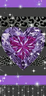 Vibrant purple heart with a leopard print background and sparkling details.