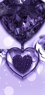 Purple heart-shaped gem with flowers background wallpaper.