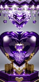 Elegant purple gemstone heart with gold accents, ideal for mobile wallpaper.