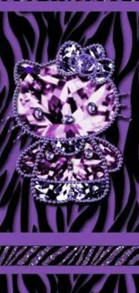 Purple gemstone and zebra print wallpaper with cartoon character.