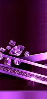 Purple mobile wallpaper with gemstones design and elegant luxury theme.