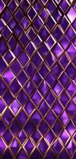 Purple geometric pattern wallpaper with gold lattice design.