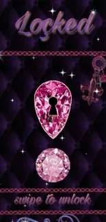 Luxurious purple diamond lock mobile wallpaper.