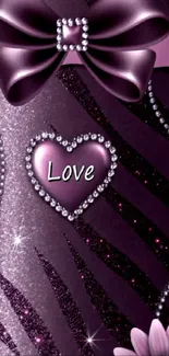 Purple wallpaper with sparkling heart and bow design.