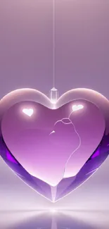 Purple glass heart with subtle lighting, perfect for elegant mobile wallpaper.