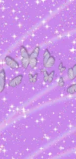 Lavender wallpaper featuring butterflies with a glittery effect.