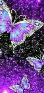 Purple glitter butterfly wallpaper with vibrant, sparkling design.