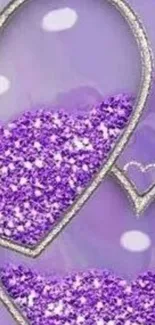 Purple glitter heart wallpaper with shimmering edges.