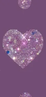 Purple glitter heart wallpaper with shimmering design.