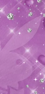 Purple glitter mobile wallpaper with diamonds and heart accents.