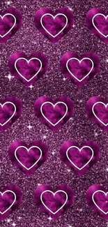 Purple glitter heart wallpaper with romantic sparkle design.