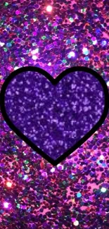 Purple glitter heart wallpaper with vibrant sparkles.