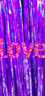 Purple glitter wallpaper with red 'Love' text.