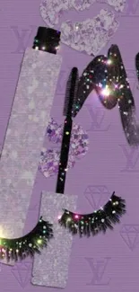 Purple wallpaper featuring sparkly mascara art with lash details.